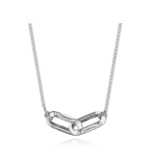 Tacori FN84217 18 Karat White Gold, top view of the interlocking double link pendant with milgrain beading on a double cable chain