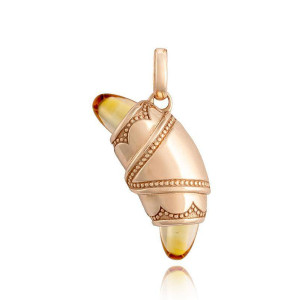 Tacori FN948CITFPK 14 Karat Rose Gold, angled view of the crescent cookie charm wrapping a golden citrine cone with beaded milgrain bands
