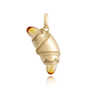 Tacori FN948CITFY 14 Karat Yellow Gold, angled view of the crescent cookie charm wrapping a golden citrine cone with beaded milgrain bands