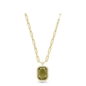 Tacori FN950OLVFY18 14 Karat Yellow Gold, front view of the bold link necklace with a cushion cut olive quartz in a prong frame