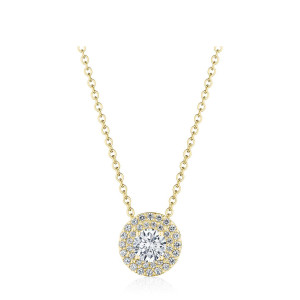 Tacori FP810RD5LDY 18 Karat Yellow Gold, front view of the round pendant with a round center and two pave halos