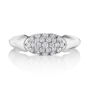 Tacori FR841 18 Karat White Gold, front view of the petite dome top set with pave round diamonds
