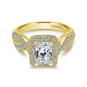 Gabriel 14 Karat Emerald Cut Halo Engagement Ring ER10747Y44JJ