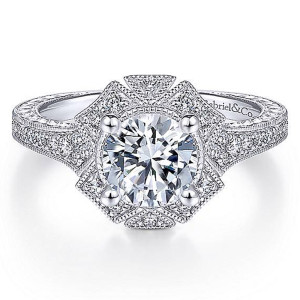 Gabriel 14 Karat Round Halo Engagement Ring ER14444R4W44JJ