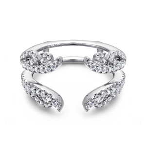 Gabriel & Co. AN12551M-W44JJ 14 karat white gold Contemporary ring enhancer, front view of the band with looped stone covered ends facing pointed tips across the opening