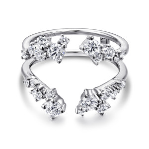 Gabriel & Co. AN12553L-W44JJ 14 karat white gold Starlight ring enhancer, front view of the two open arms stacked one above the other, each cut by a gap