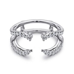 Gabriel & Co. AN12738S-W44JJ 14 karat white gold Contemporary ring enhancer, top view of curved arms parting above a smooth inner hoop