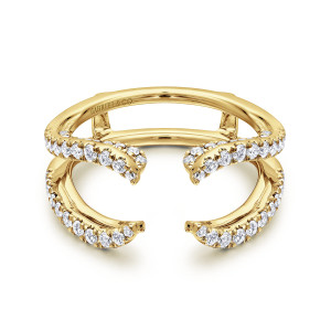 Gabriel & Co. AN12738S-Y44JJ 14 karat yellow gold Contemporary ring enhancer, front view of curved arms with small stones and a smooth back bar showing through