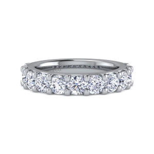 Gabriel & Co. AN14325W44JJ 14 karat white gold Contemporary anniversary band, front view of large round stones in a row between squared prongs on a flat sided band