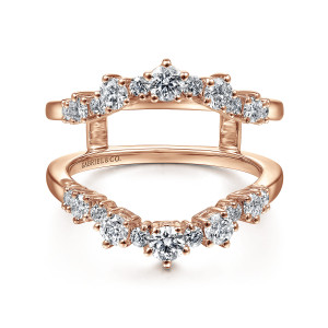 Gabriel & Co. AN14746L-K44JJ 14 karat rose gold Starlight ring enhancer, front view of two facing V shaped arcs with the largest stone at each point