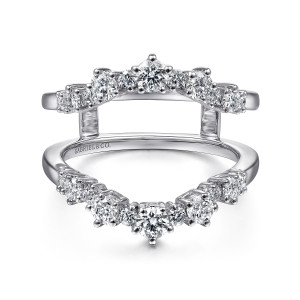 Gabriel & Co. AN14746L-W44JJ 14 karat white gold Starlight ring enhancer, front view of the facing V shaped arcs, each pointed at the middle, joined by side bridges