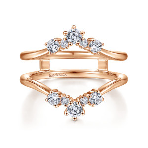 Gabriel & Co. AN14747S-K44JJ 14 karat rose gold Starlight ring enhancer, front view of two chevron arms joined by short bars, each peaking in a diamond cluster