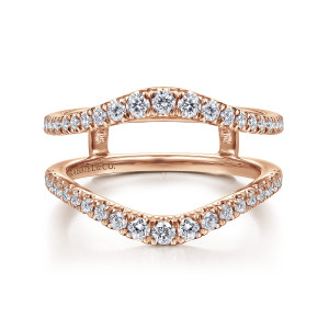 Gabriel & Co. AN14749M-K44JJ 14 karat rose gold Contemporary ring enhancer, front view of two bowed rows of graduated stones facing each other across an open gap