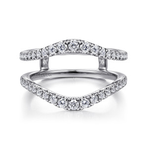 Gabriel & Co. AN14749M-W44JJ 14 karat white gold Contemporary ring enhancer, front view of two curved arms lined with graduated diamonds, joined by short bars