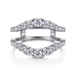 Gabriel & Co. AN14750M-W44JJ 14 karat white gold Contemporary ring enhancer, front view of mirrored arcs of round stones with the largest in the middle of each