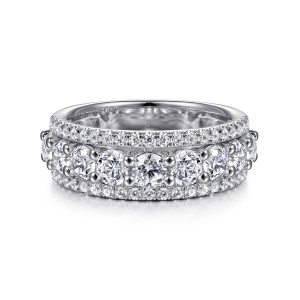 Gabriel & Co. AN15288W44JJ 14 karat white gold Contemporary anniversary band, front view of larger diamonds held in prongs, set between two edge rows