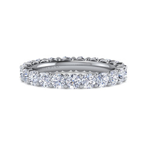 Gabriel & Co. AN15667-4W44JJ 14 karat white gold Classic eternity band, front view of round diamonds set edge to edge with the inner rail showing behind