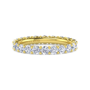 Gabriel & Co. AN15667-6Y44JJ 14 karat yellow gold Classic eternity band, front view of round stones separated by small rounded prong tips and a stamped inner rim