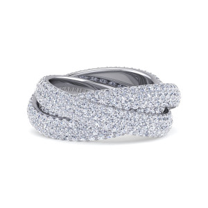 Gabriel & Co. AN15670-4W44JJ 14 karat white gold Contemporary eternity band, front view of crossing domed loops covered in tiny round stones