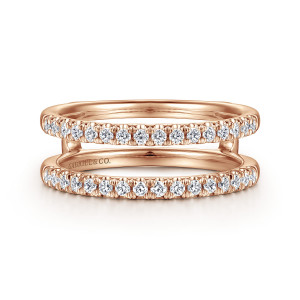 Gabriel & Co. AN15821M-K44JJ 14 karat rose gold Contemporary ring enhancer, front view of two straight rails of round stones with an open slot between them