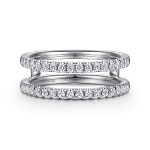 Gabriel & Co. AN15821M-W44JJ 14 karat white gold Contemporary ring enhancer, front view of two parallel lines of round stones separated by an open gap