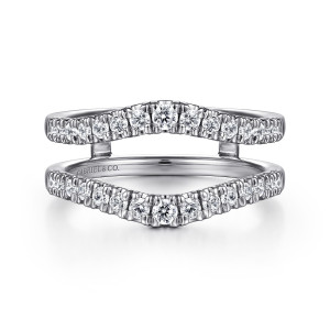 Gabriel & Co. AN15823M-W44JJ 14 karat white gold Contemporary ring enhancer, front view of two curved rails of round stones facing each other across an open gap