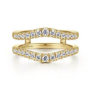 Gabriel & Co. AN15823M-Y44JJ 14 karat yellow gold Contemporary ring enhancer, front view of both curved stone rows bowing apart at the center with metal bars between