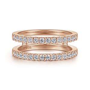 Gabriel & Co. AN15829M-K44JJ 14 karat rose gold Contemporary ring enhancer, front view of two lines of round stones in small prongs with an open slot between them