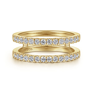 Gabriel & Co. AN15829M-Y44JJ 14 karat yellow gold Contemporary ring enhancer, front view of two parallel rows of round diamonds with an open gap between them