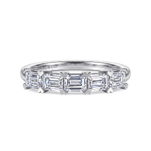 Gabriel & Co. AN16151W43JJ 14 karat white gold Contemporary anniversary band, front view of rectangular diamonds laid sideways in a short line on a smooth polished hoop