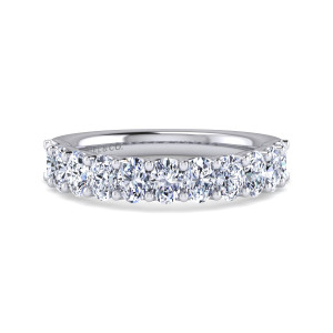 Gabriel & Co. AN16171W44JJ 14 karat white gold Classic anniversary band, front view of elongated diamonds standing crosswise with round tipped prongs between them