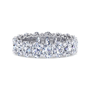 Gabriel & Co. AN16317-4W44JJ 14 karat white gold Contemporary eternity band, front view of elongated diamonds standing crosswise with shared prongs between each stone