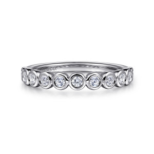 Gabriel & Co. AN16456W44JJ 14 karat white gold Contemporary anniversary band, front view of rounded cups touching edge to edge above the polished inner hoop