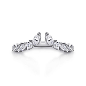 Gabriel & Co. AN16650W44JJ 14 karat white gold Contemporary anniversary band, front view of two stone lined arms rising to a V shaped opening