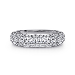 Gabriel & Co. AN16662W44JJ 14 karat white gold Contemporary anniversary band, front view of a rounded dome covered in tightly packed small round diamonds from edge to edge