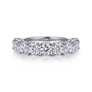 Gabriel & Co. AN16746W44JJ 14 karat white gold Contemporary anniversary band, front view of round diamonds side by side with small ball-tipped prongs between them