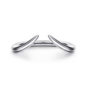 Gabriel & Co. AN16813W4JJJ 14 karat white gold Contemporary anniversary band, front view of the open gap between pointed tips that curve up and outward