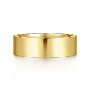Gabriel & Co. AN16848Y4JJJ 14 karat yellow gold Contemporary cigar band, front view of the glossy flat outer face running straight and unbroken with crisp squared edges