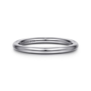 Gabriel & Co. AN17038W4JJJ 14 karat white gold Classic wedding band, front view of a smooth domed hoop with a maker's mark on the inner wall