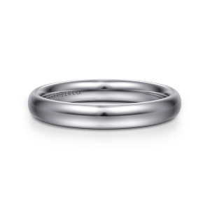 Gabriel & Co. AN17040W4JJJ 14 karat white gold Contemporary wedding band, front view of a plain domed band with an even polished outer surface and rounded edges