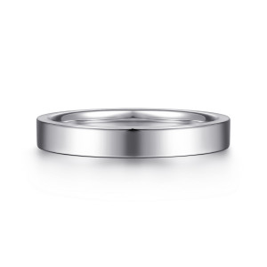 Gabriel & Co. AN17042W4JJJ 14 karat white gold Classic cigar band, front view of a plain flat polished band with a clean unbroken outer face