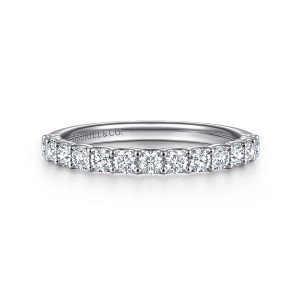 Gabriel & Co. AN17065W44JJ 14 karat white gold Contemporary wedding band, front view of round diamonds separated by small rounded prong tips