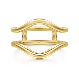 Gabriel & Co. AN17184L-Y4JJJ 14 karat yellow gold Contemporary ring enhancer, front view of two wave shaped arms with a clear gap and short bridges between them