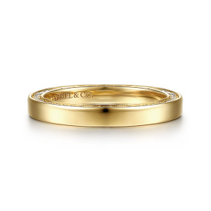Gabriel & Co. AN17231-6Y44JJ 14 karat yellow gold Contemporary eternity band, front view of a smooth flat outer surface with stones just visible along the inner edge