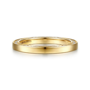 Gabriel & Co. AN17232-6Y44JJ 14 karat yellow gold Contemporary eternity band, front view of the plain flat outer face with only a hint of stones along the inner edge