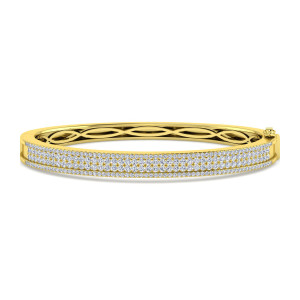 Gabriel & Co. BG4213-62Y45JJ 14 karat yellow gold Lusso bangle, front view of the broad pave diamond face, edge rows and looped openwork inside
