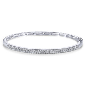 Gabriel & Co. BG4240-62W45JJ 14 karat white gold Lusso bangle, front view of the double pave row across the top with narrow openings seen inside