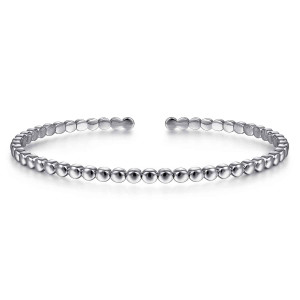 Gabriel & Co. BG4293-57W4JJJ 14 karat white gold Bujukan bangle, front view of flattened pebble beads lined up edge to edge with the gap at the top