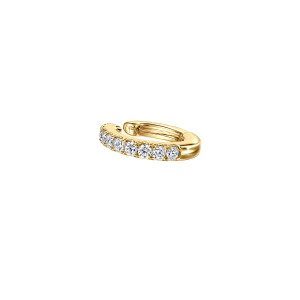 Gabriel & Co. EG12930VY45JJ 14 karat yellow gold Lusso earrings, angled view of a rounded cuff with a row of diamonds and an open side
