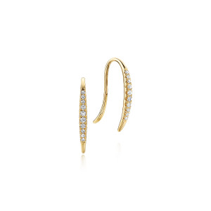 Gabriel & Co. EG13084Y45JJ 14 karat yellow gold Kaslique earrings, front view of the pair, one bar face on and one turned to show the rounded top bend